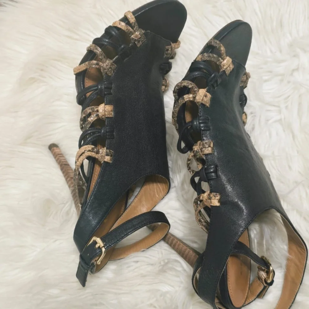 Coach High Heels Black Leather Snake Skin Accents Sandals Size 9B✌️